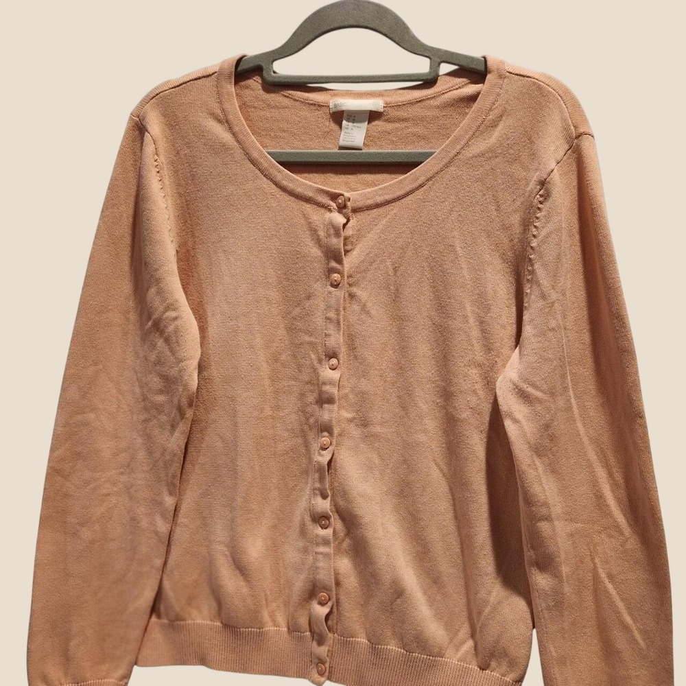 H&M Basic Soft Cotton Crewneck Cardigan Sweater Peach Pink Medium Cottagecore